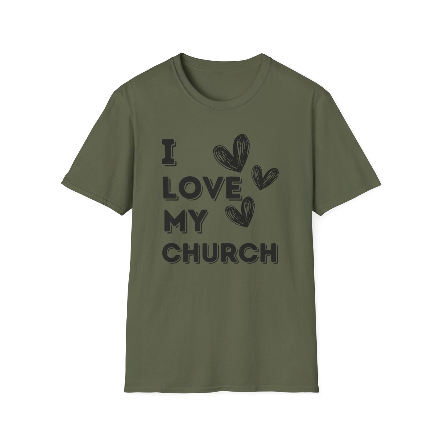 I Love My Church - Three Hearts Black - Softstyle T-Shirt