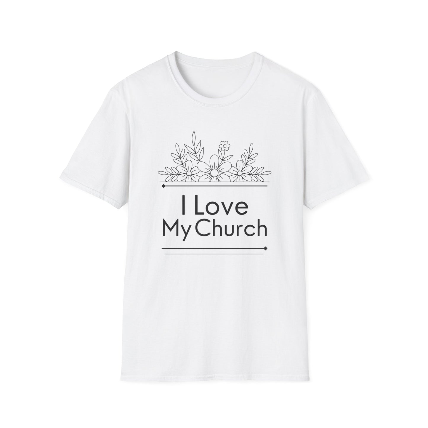 I Love My Church - Floral Design - Softstyle T-Shirt